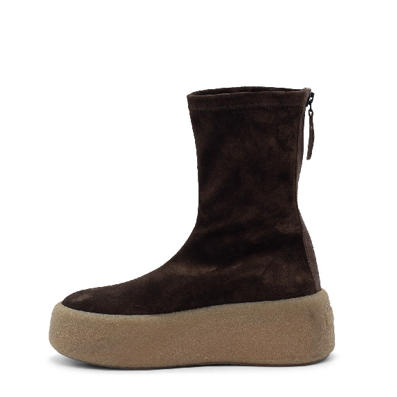 F04 Creepy – Dark brown suede stretch ankle boot  