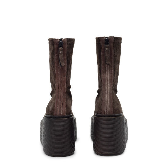 F20 Zeppa Stripy – Dark brown zip ankle boot in stretch suede  