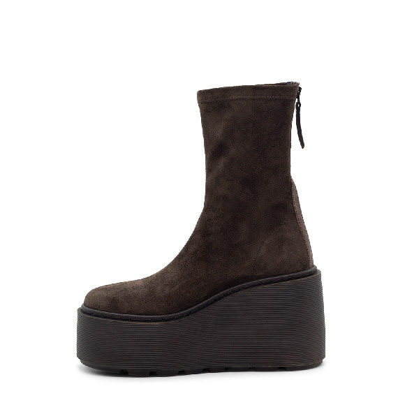 F20 Zeppa Stripy – Dark brown zip ankle boot in stretch suede  
